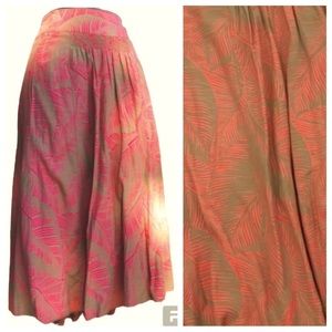 NIC+ZOE vtg | pleated full midi-maxi skirt in pink & tan palm leaf print, size 6